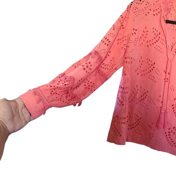 Kobi Halperin Winston Embroidered Eyelet Blouse Women’s S – Coral - Picture 7 of 11